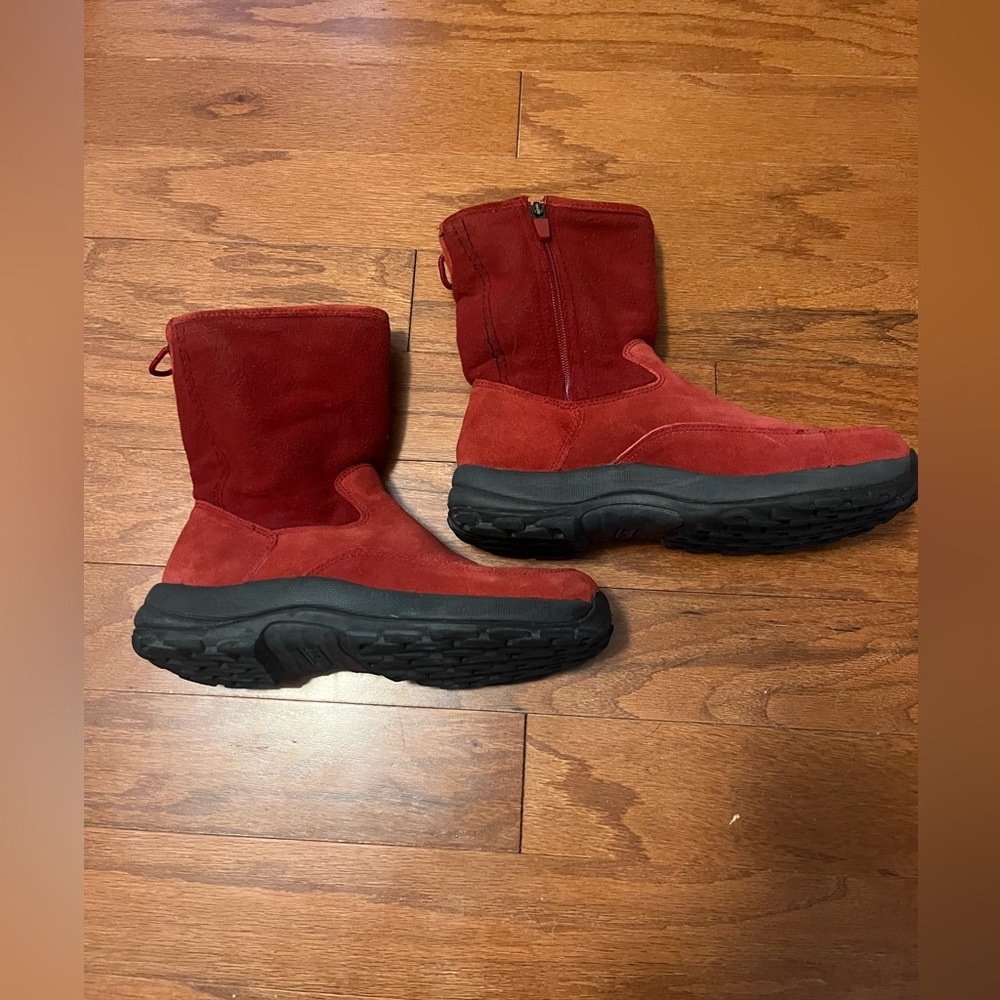 Women's Red Suede Winter Zip Ankle Boots